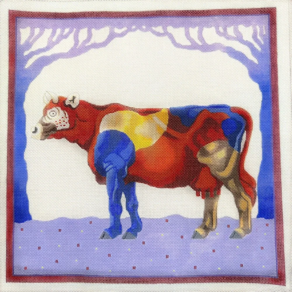 Vintage Kathryn Molineux Patchwork Cow Hand Painted Needlepoint Canvas